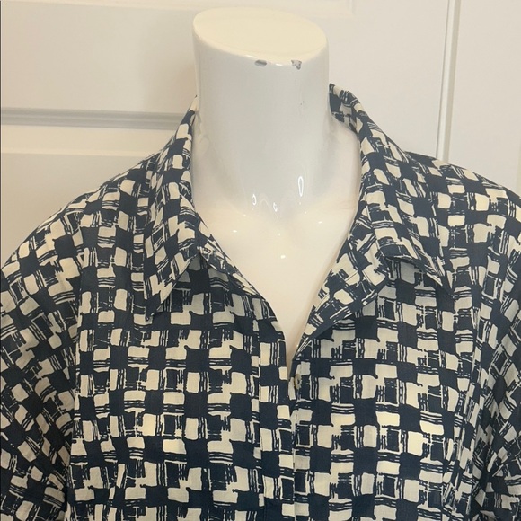 Cleobella Navy Blue and White Checkered Long Sleeve Dress - Picture 2 of 10